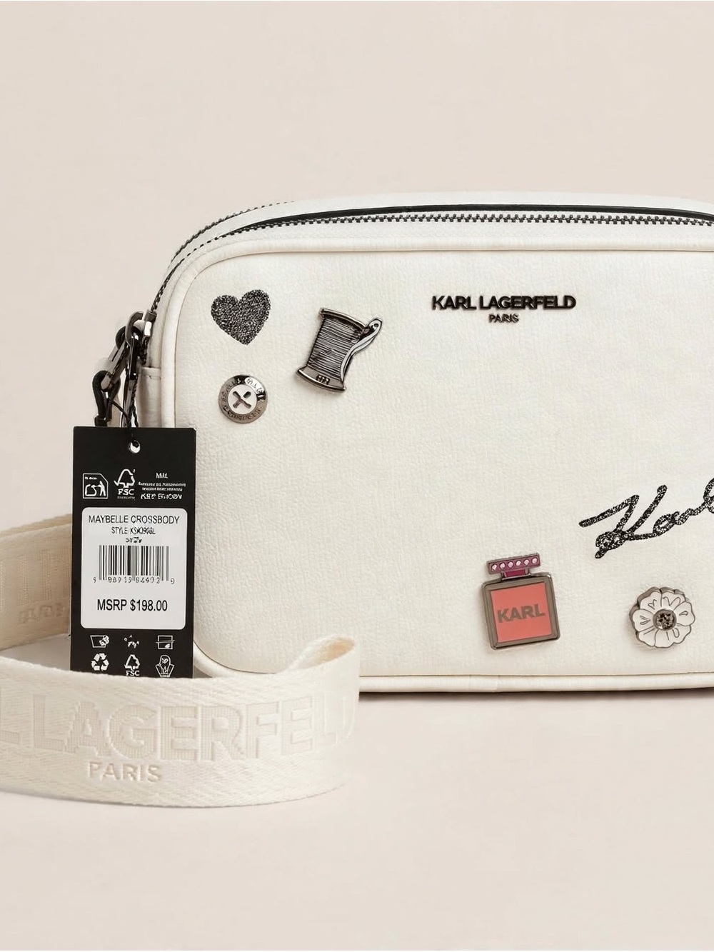 Karl Lagerfeld White Maybelle Enamel-Pin Crossbody Bag